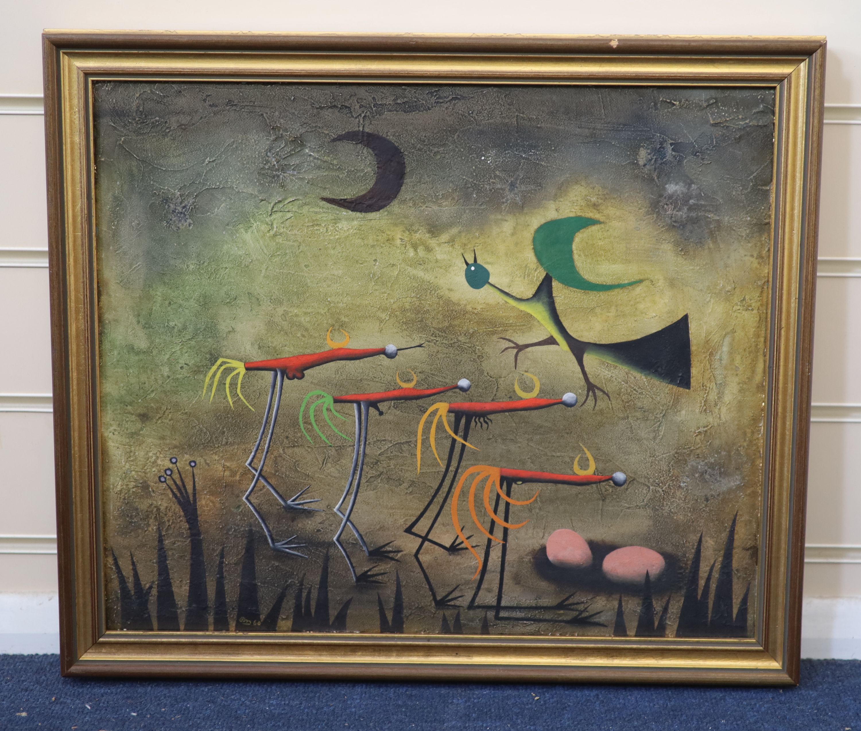 Desmond Morris (1928-), Surreal Birds, Oil on canvas, 36 x 43cm.